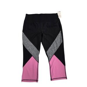 LIVI ACTIVE Womens Black Pink Geometric Capri Leggings Athletic Workout Sz 18 20